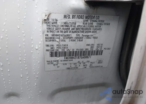 2007 Mercury Montego Premier from USA, damaged, VIN 1MEHM42187G608871